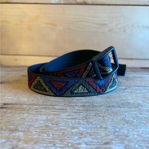 Vintage Men's Woven Geometric Webbing Belt - Multicolor
